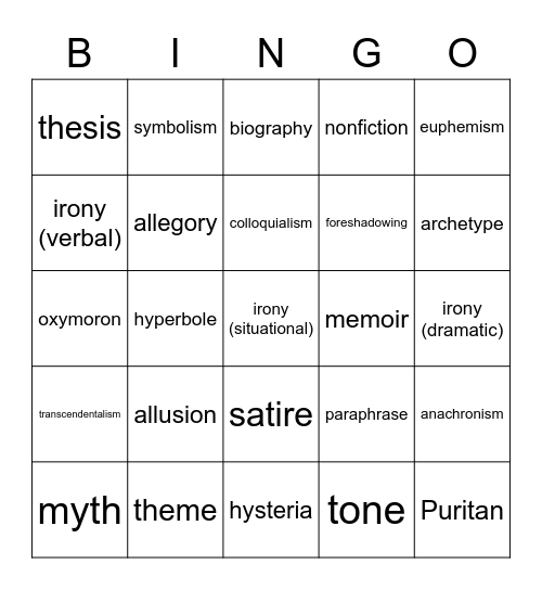 English III Bingo Card