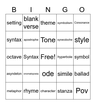 English II Bingo Card