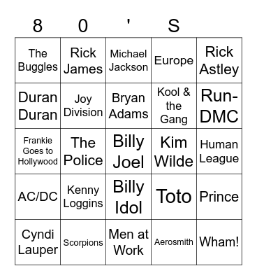 80's Bingo Card