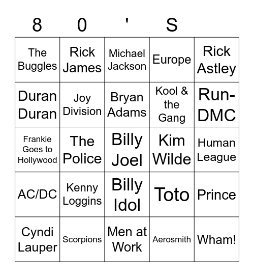80's Bingo Card