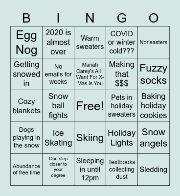 End Of Semester Bingo Card