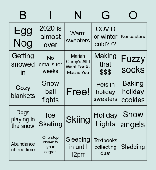 End Of Semester Bingo Card