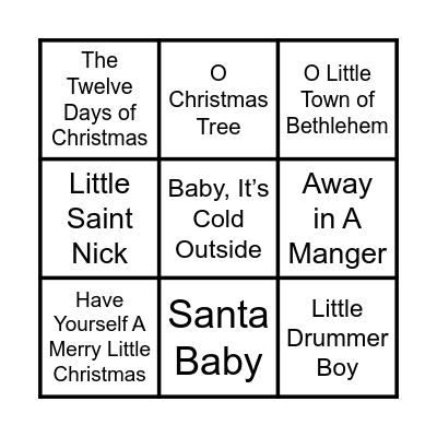 Christmas Songs and Carols Bingo Card
