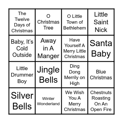 Christmas Songs and Carols Bingo Card