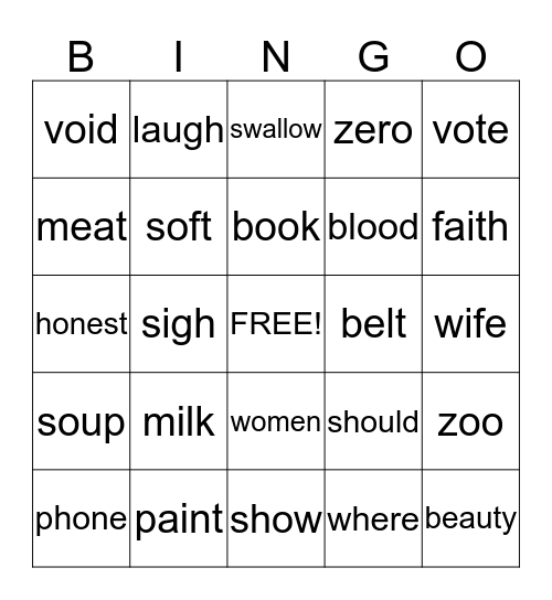 speechreading bingo Card