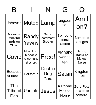 Zoom Meeting Bingo Card