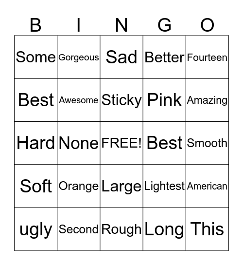 Adjective Bingo Card