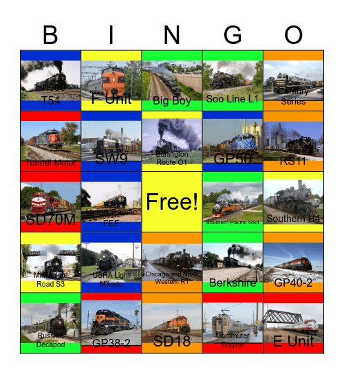 Locomotives around Chicago and other places in Illinois Bingo Card