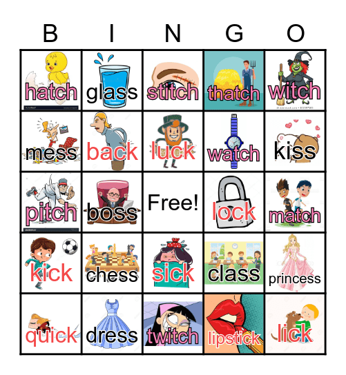-ck, -ss, -tch digraphs Bingo Card