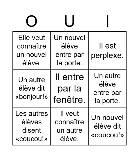 Un élève américain à Paris:  français Bingo Card