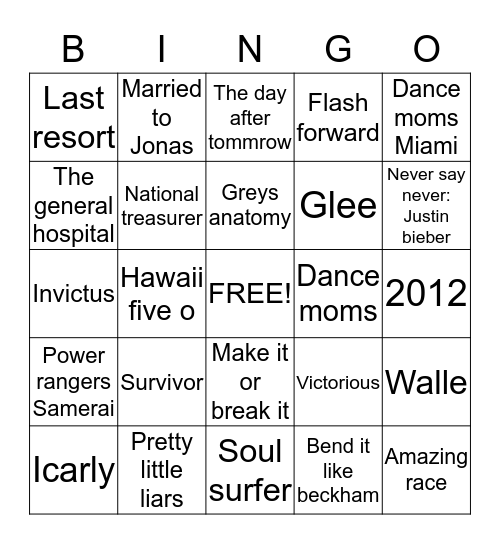 Tv and movie titles Bingo Card