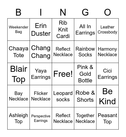 Clearance Bingo Card