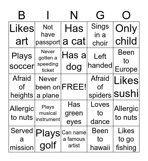 Did you know Bingo Card