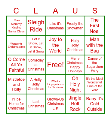 Wingo Bingo - Christmas Bingo Card