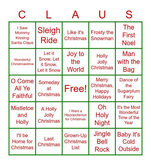 Wingo Bingo - Christmas Bingo Card