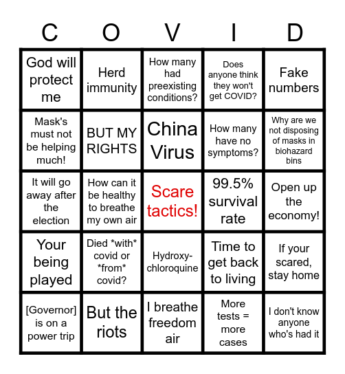 Covidiot BINGO Card