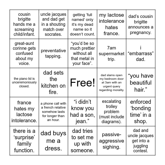 a week with jean Bingo Card