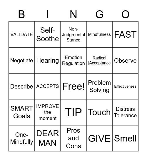 DBT Bingo Card