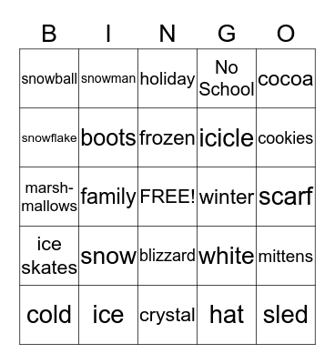 Let It Snow Bingo Card