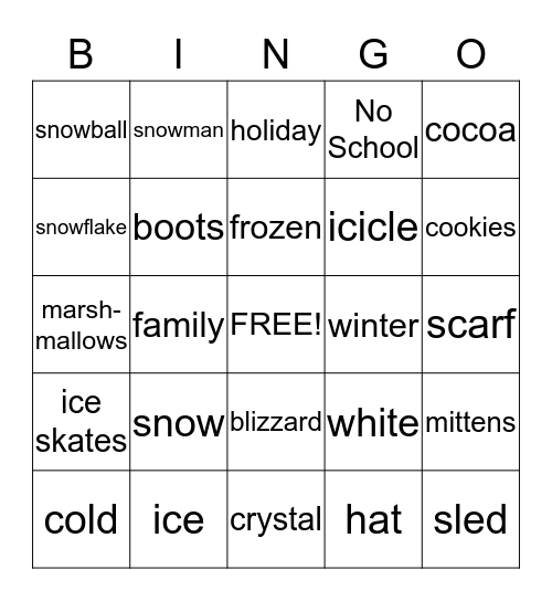 Let It Snow Bingo Card