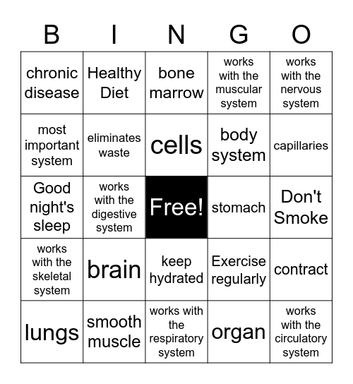 CMS Body System Bingo Card