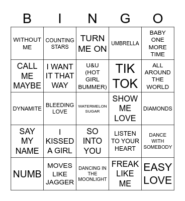 DANCE COVERS Bingo Card