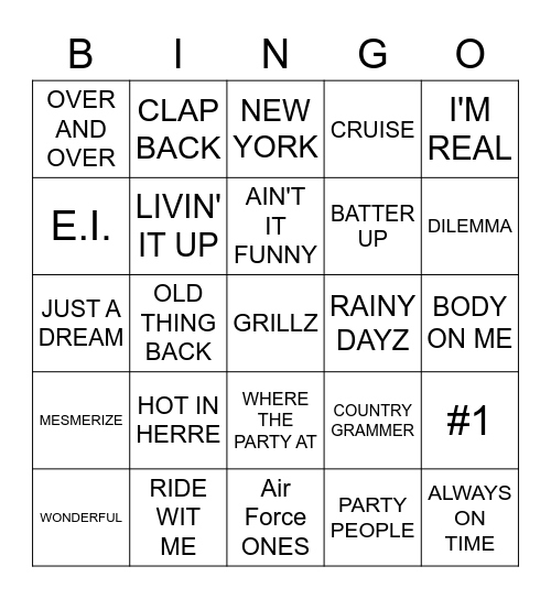 JA RULE VS NELLY Bingo Card
