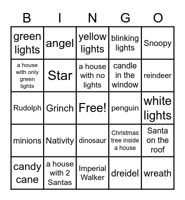 Drive and See the Christmas Lights BINGO Card