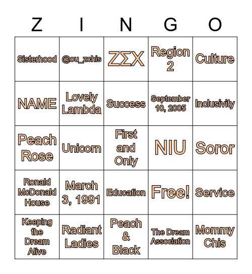 Zingo Bingo Card