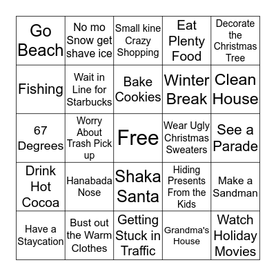 Winter in Hawaii Bingo Card