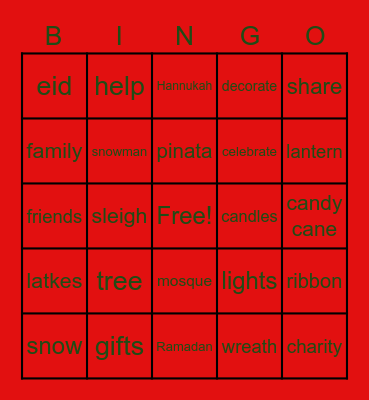 Celebrations Bingo Card
