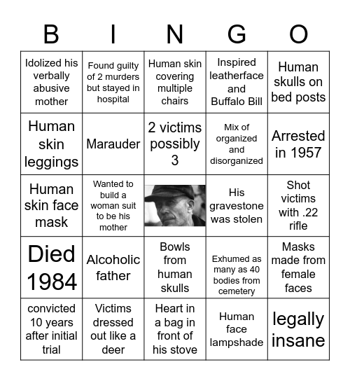 Ed Gein Bingo Card