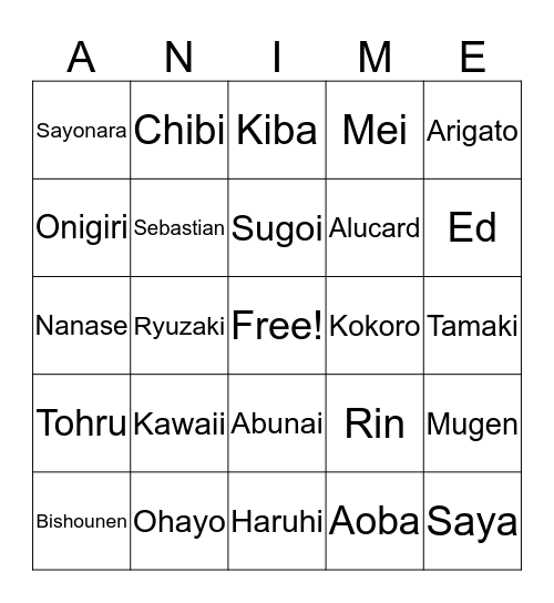 Japanese Bingo! Bingo Card