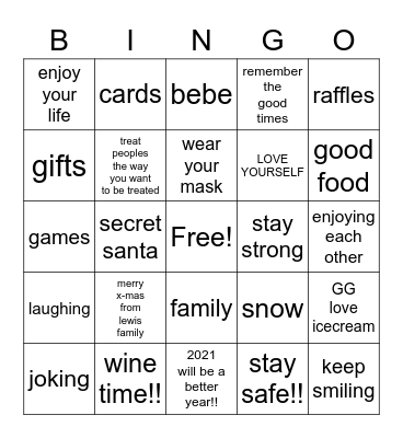lewis FAMILY Bingo Card