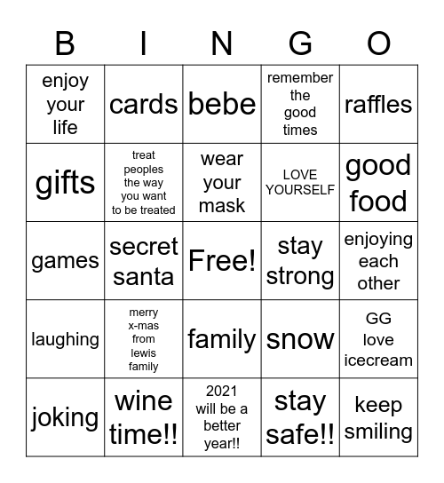 lewis FAMILY Bingo Card