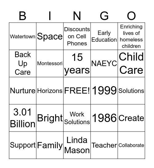 Bright Horizons Bingo Card