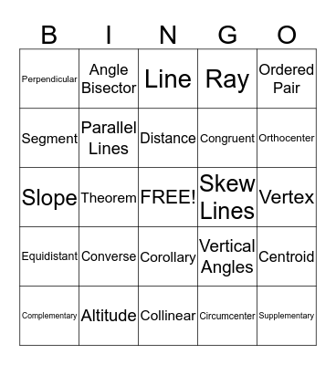 Geometry Vocabulary Bingo Card