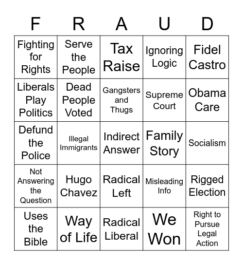 Conservative Bingo Card