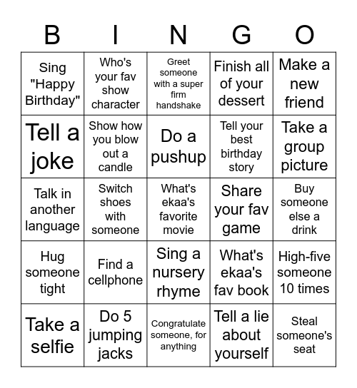 Birthday Bingo Card