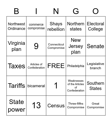 A of C and Constitutional Convention Bingo Card