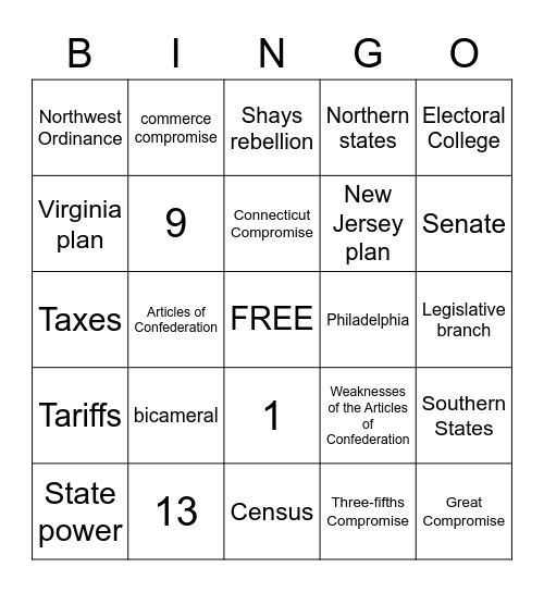 A of C and Constitutional Convention Bingo Card