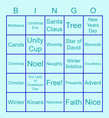 December Holidays Bingo Card