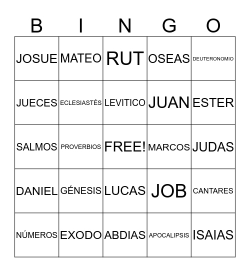 LIBROS DE LA BIBLIA Bingo Card