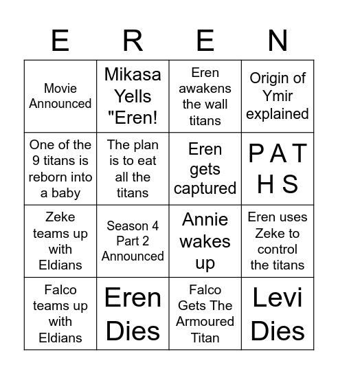 Final Season Bingo Card