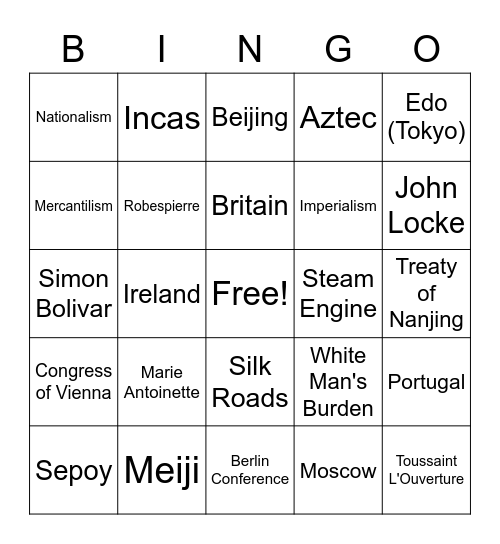 Global History and Geography II Bingo Card