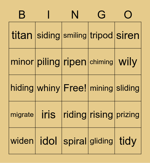 open i Bingo Card