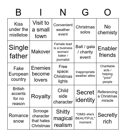 Holiday Movie Bingo Card