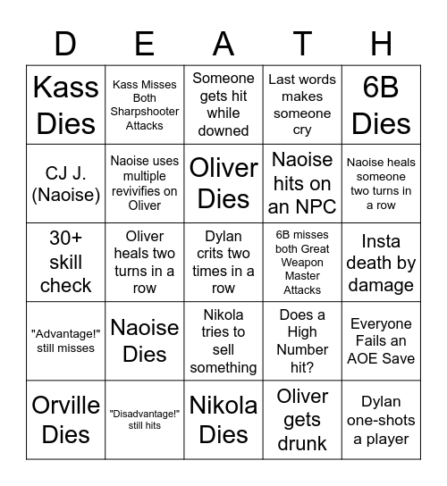 This is the Quest where Dylan kills you Bingo Card