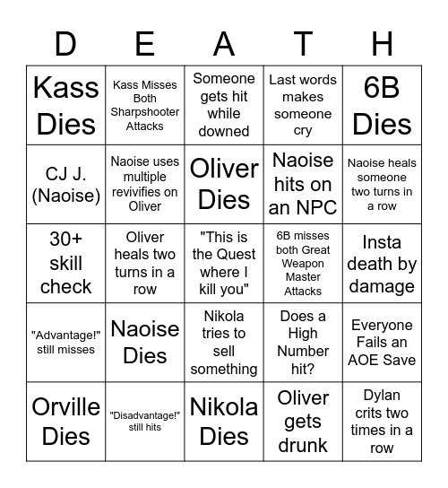 This is the Quest where Dylan kills you Bingo Card