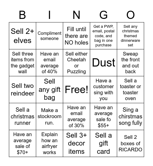 Stokes Holiday Bingo Card